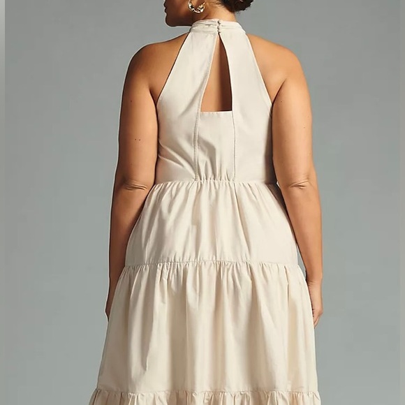 ANTHROPOLOGIE MAEVE SLEEVELESS TIERED HALTER MIDI DRESS COLOR OYSTER SIZE 8P NWT - Picture 2 of 16